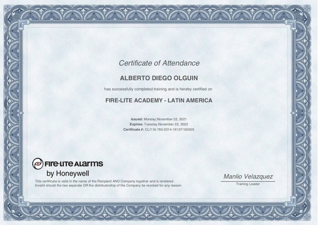 Certificación Fire Lite Academy - Latin America Para Alberto Diego Olgin